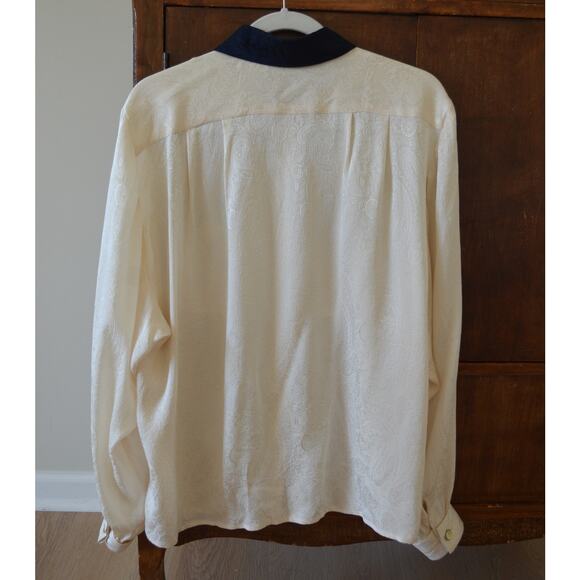 Vintage Ivory and Navy Blouse with Gold Buttons - Picture 6 of 6